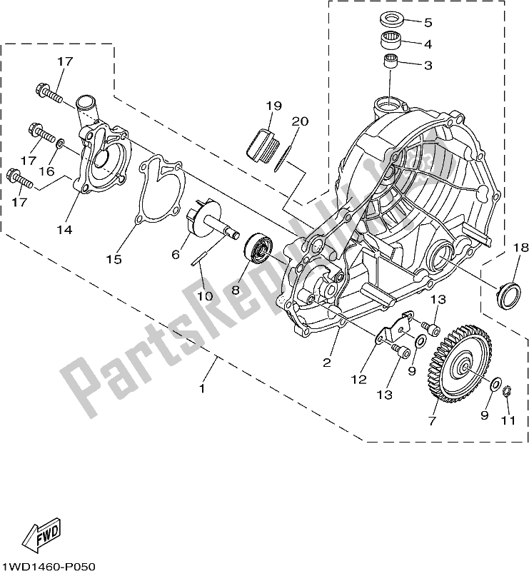 Alle onderdelen voor de Waterpomp van de Yamaha YZF 320A 2021