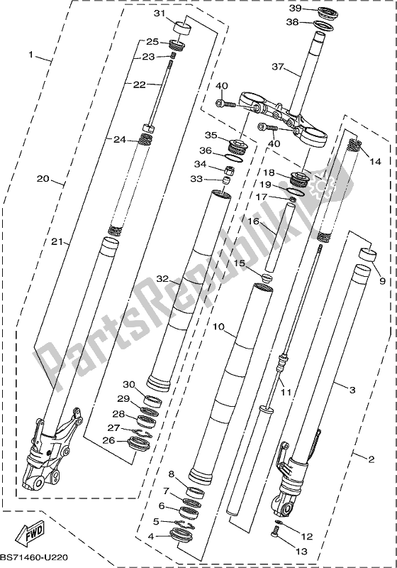 All parts for the Front Fork of the Yamaha YZF 320A Yzf-r3 2020