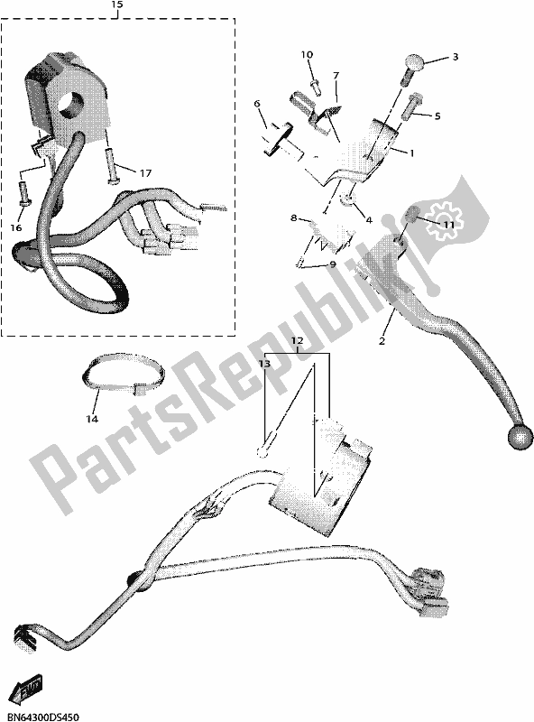 Alle onderdelen voor de Handvat Schakelaar & Hendel van de Yamaha YZF 600 2017