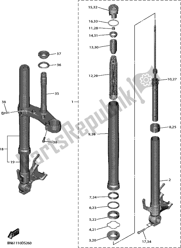 Toutes les pièces pour le Fourche Avant du Yamaha YZF 600 2018