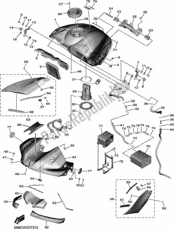 All parts for the Fuel Tank of the Yamaha YZF 600 2018