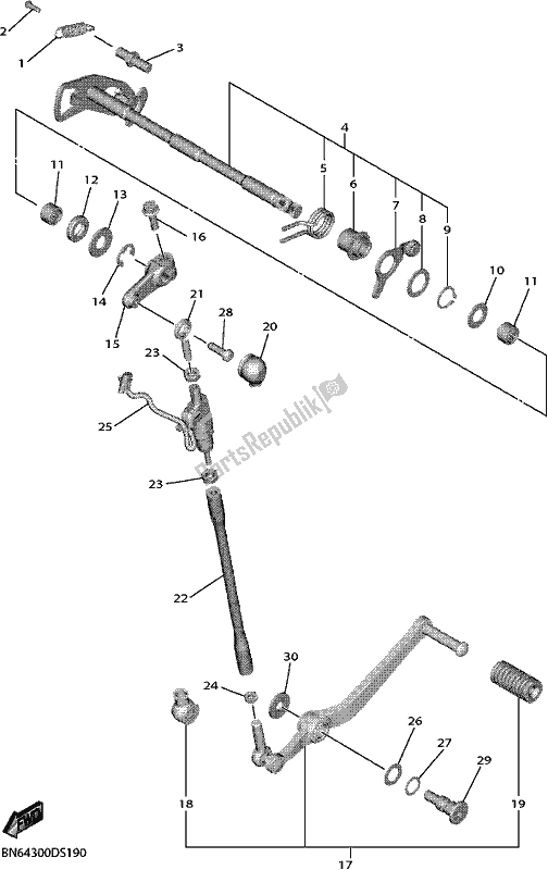 All parts for the Shift Shaft of the Yamaha YZF 600 2018