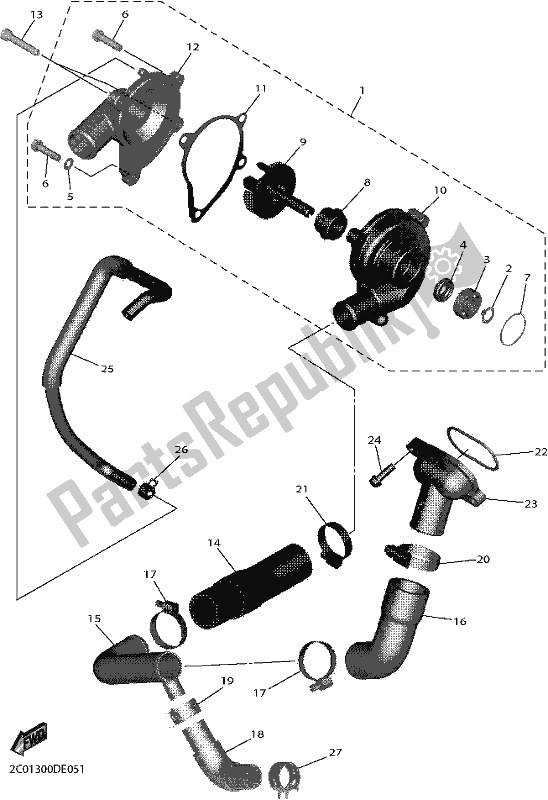 All parts for the Water Pump of the Yamaha YZF 600 2018