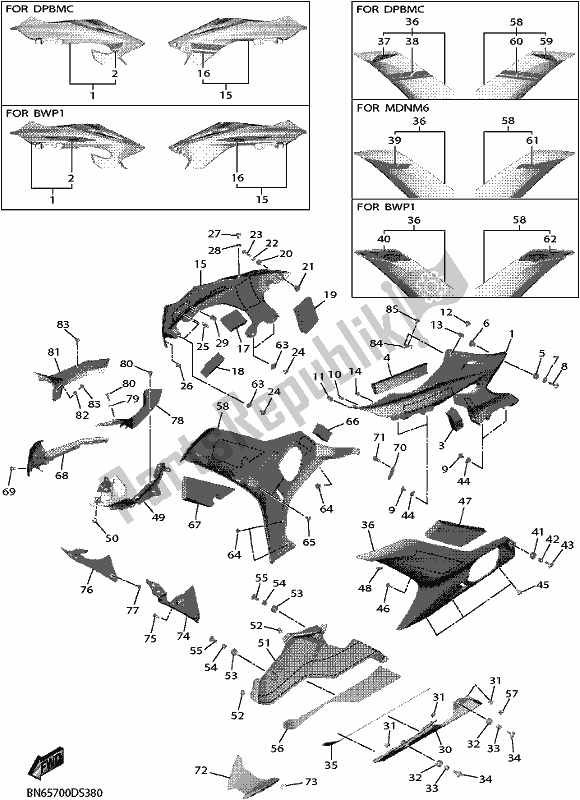 Tutte le parti per il Cowling 2 del Yamaha YZF 600 Yzf-r6 2017