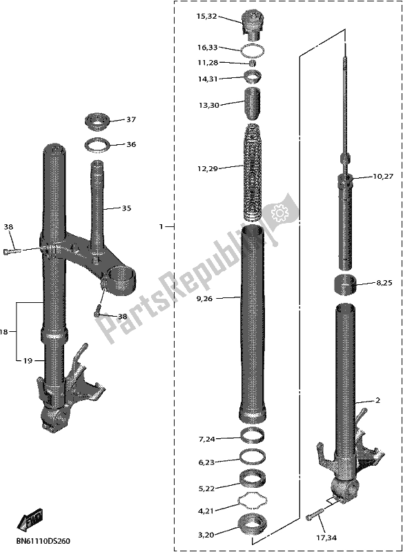 All parts for the Front Fork of the Yamaha YZF 600 Yzf-r6 2019
